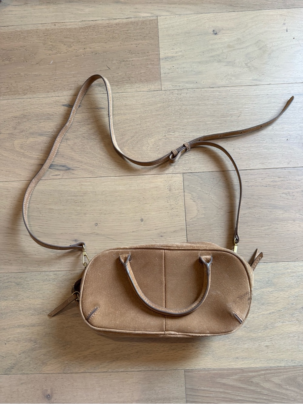 Women's Tan Suede Crossbody Satchel